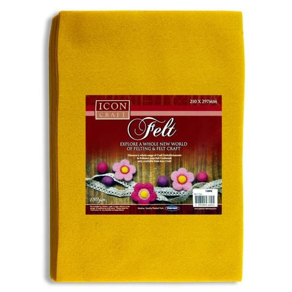 A4 Felt Sheets Yellow Value Pack Of 10