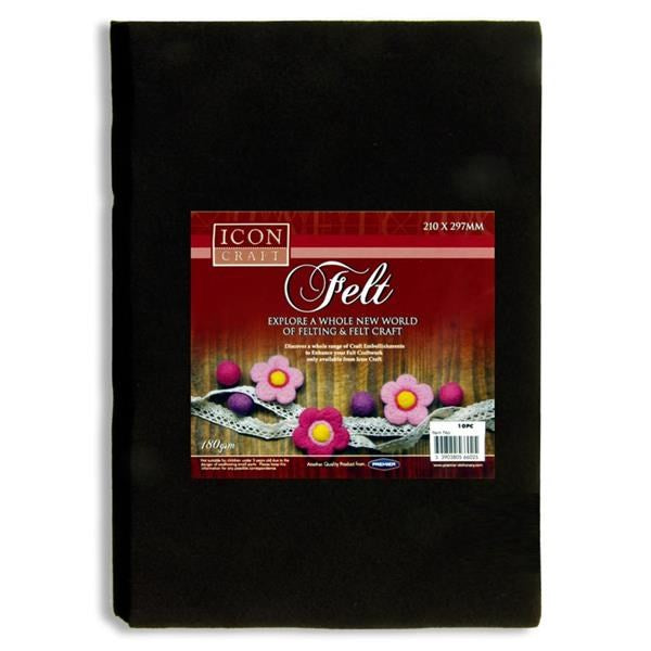 A4 Felt Sheets Black Value Pack Of 10