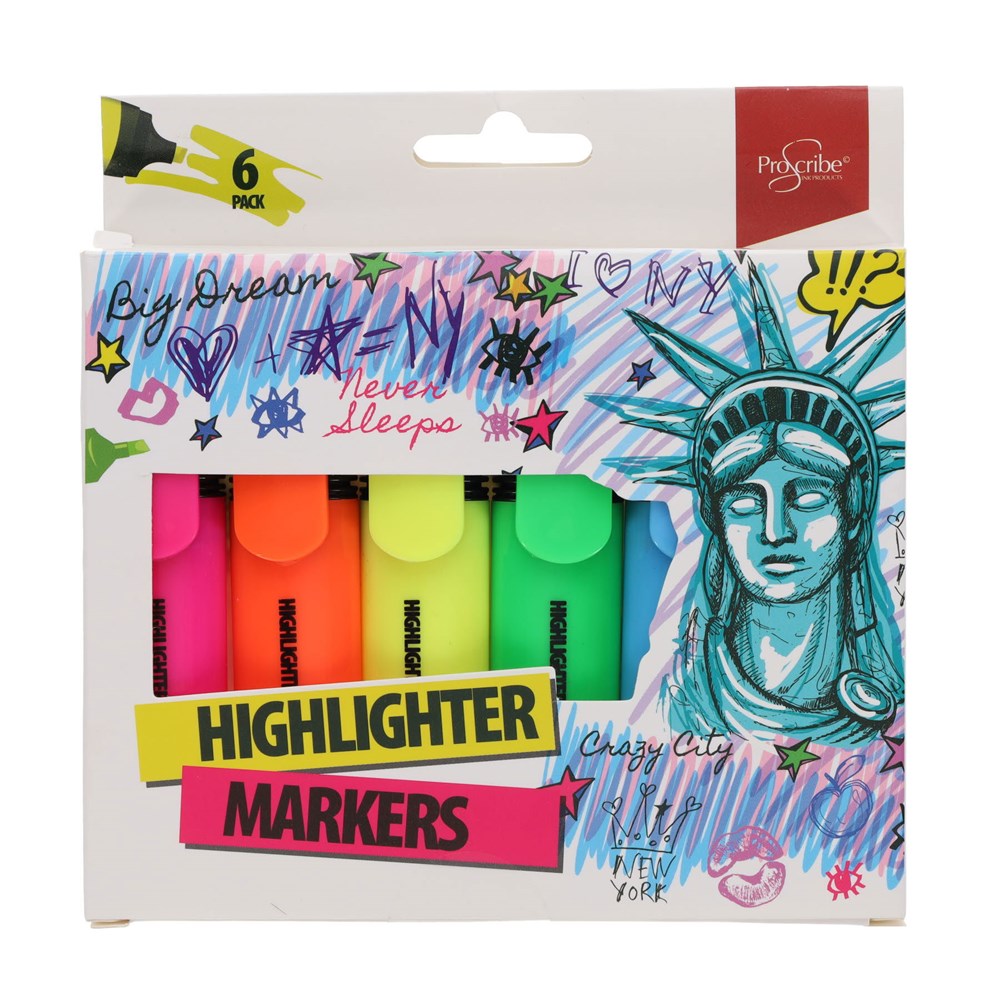 ProScribe Assorted Highlighters Pack of 6