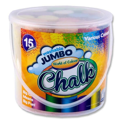 World of Colour Jumbo Sidewalk Chalk - Coloured Bucket of 15pcs