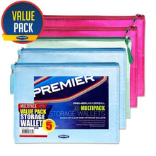 Premier Office Pack Of 5 A4 Mesh Storage Wallets