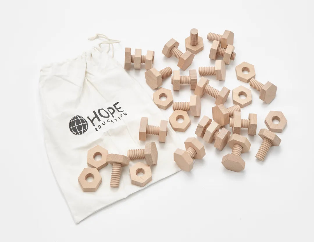 Wooden Nuts and Bolts Pack of 20 Pairs