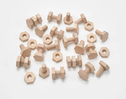 Wooden Nuts and Bolts Pack of 20 Pairs