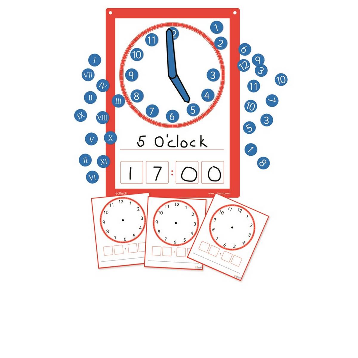 **A3 Magnetic Multiboard Clock & 10 Dry Wipe Clock Faces Class Pack - ABC School Supplies