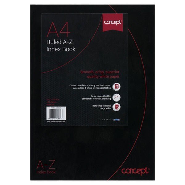 A4 192pg Hardcover A - Z Index Book - ABC School Supplies