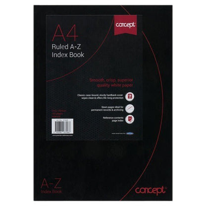 A4 192pg Hardcover A - Z Index Book - ABC School Supplies