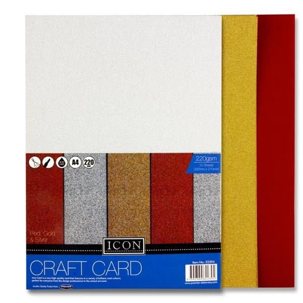 A4 Assorted Glitter Card 240Gsm (Pack Of 10 Sheets) - ABC School Supplies