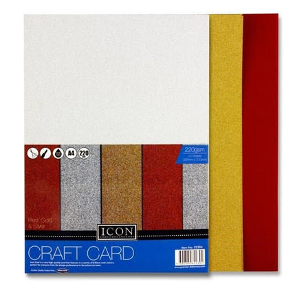 A4 Assorted Glitter Card 240Gsm (Pack Of 10 Sheets) - ABC School Supplies