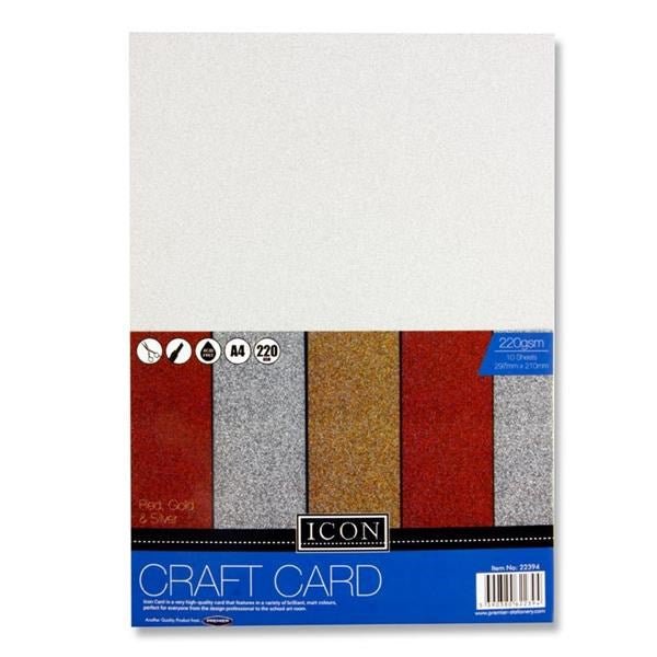 A4 Assorted Glitter Card 240Gsm (Pack Of 10 Sheets) - ABC School Supplies