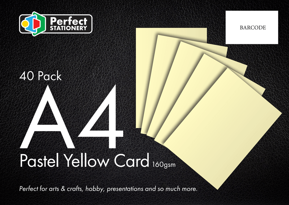 **A4 Card Pastel Yellow 160Gsm 40 Pack - ABC School Supplies