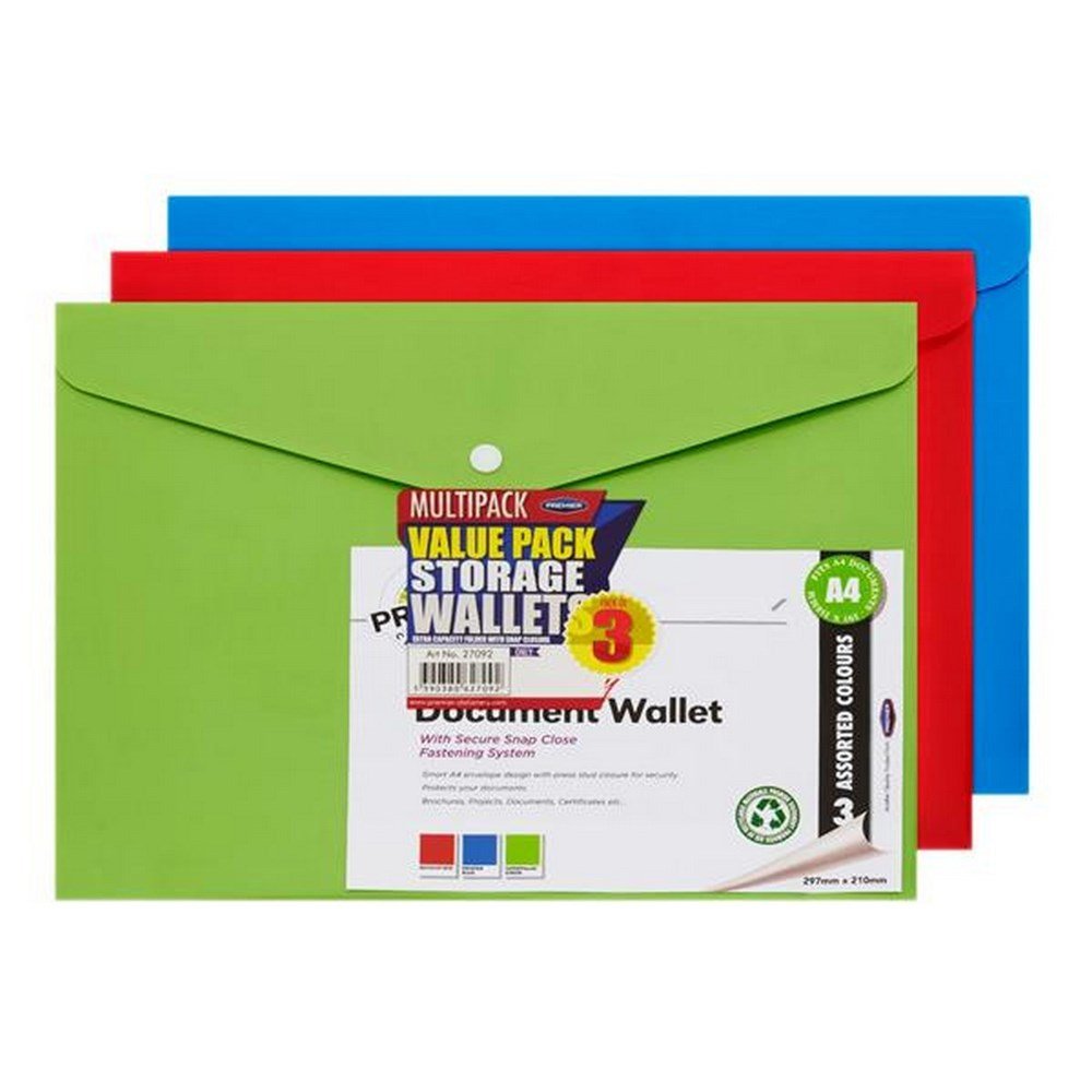 **A4 Extra Capacity Document Wallet S - 1 Pack Of 3 - ABC School Supplies