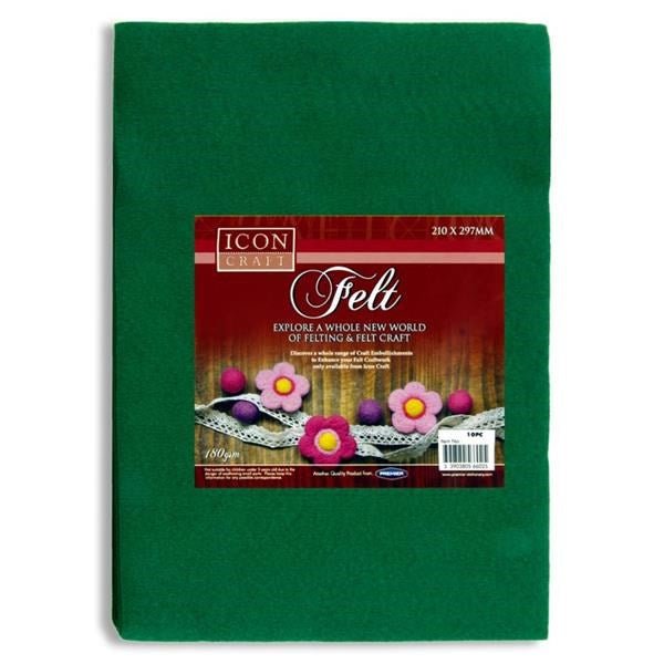 A4 Felt Sheets Green Value Pack Of 10 - ABC School Supplies