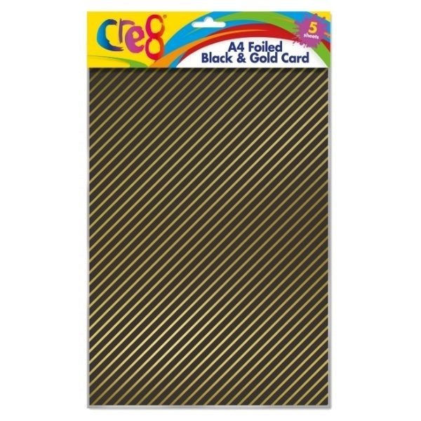 **A4 Foiled Black And Gold Card Pack Of 5 Sheets - ABC School Supplies