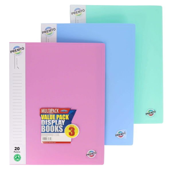 A4 Pastel Pocket Display Book 20 Pockets Pack of 3 - ABC School Supplies