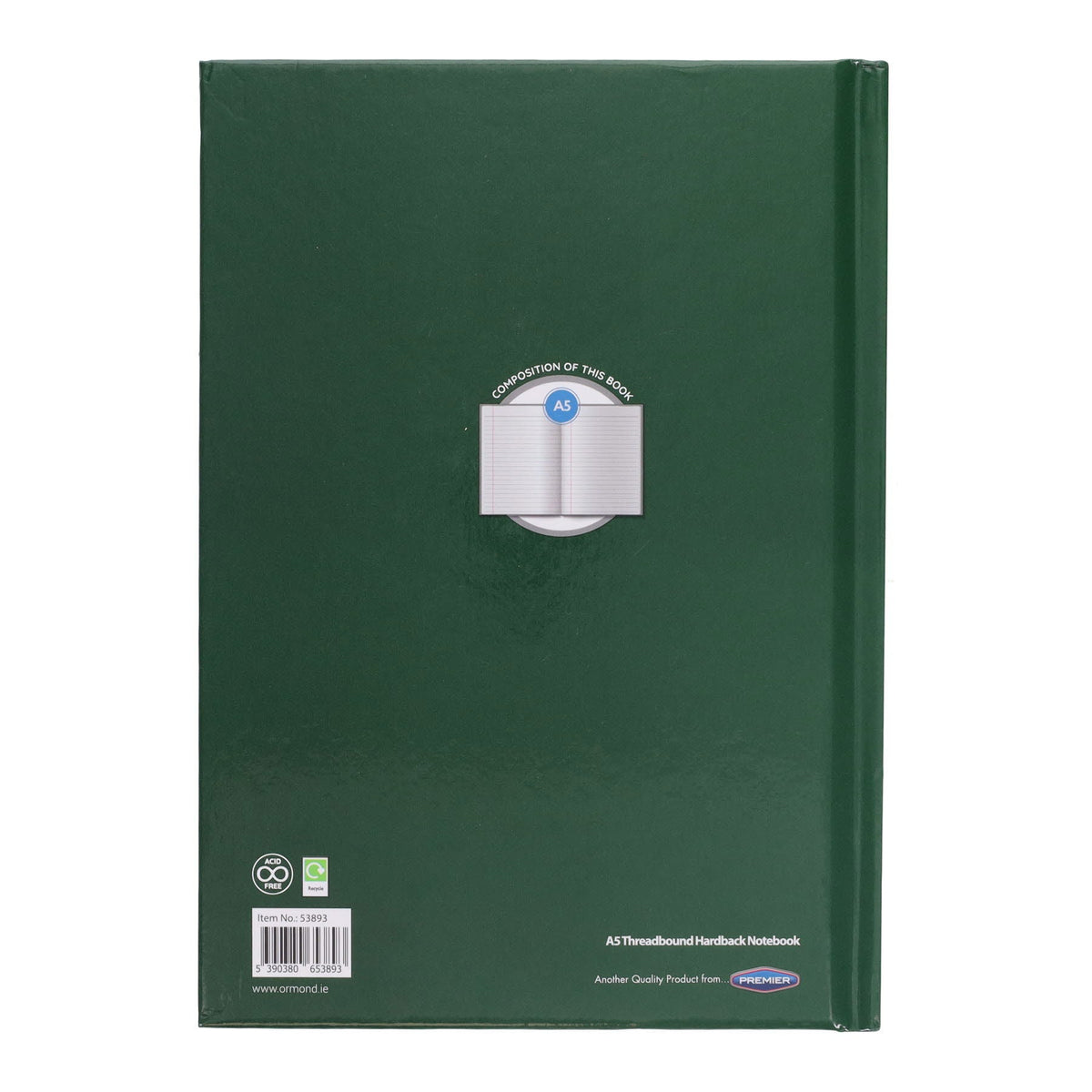 A5 160pg Hardback Notebook - Green - ABC School Supplies