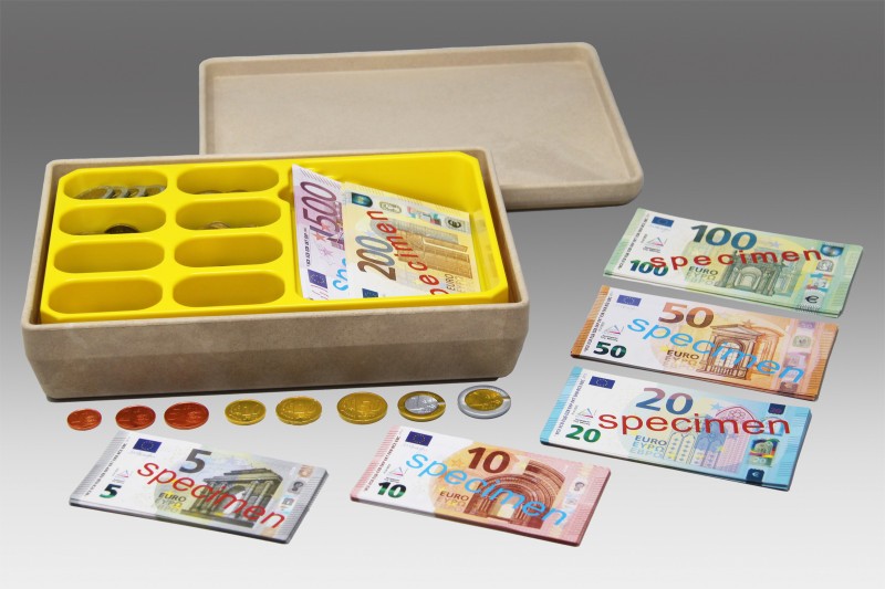 Euro Money Set & Cash box (130 Notes & 160 Coins)