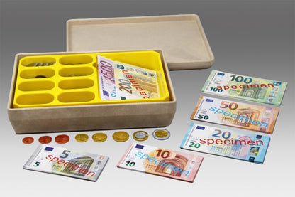 Euro Money Set & Cash box (130 Notes & 160 Coins)