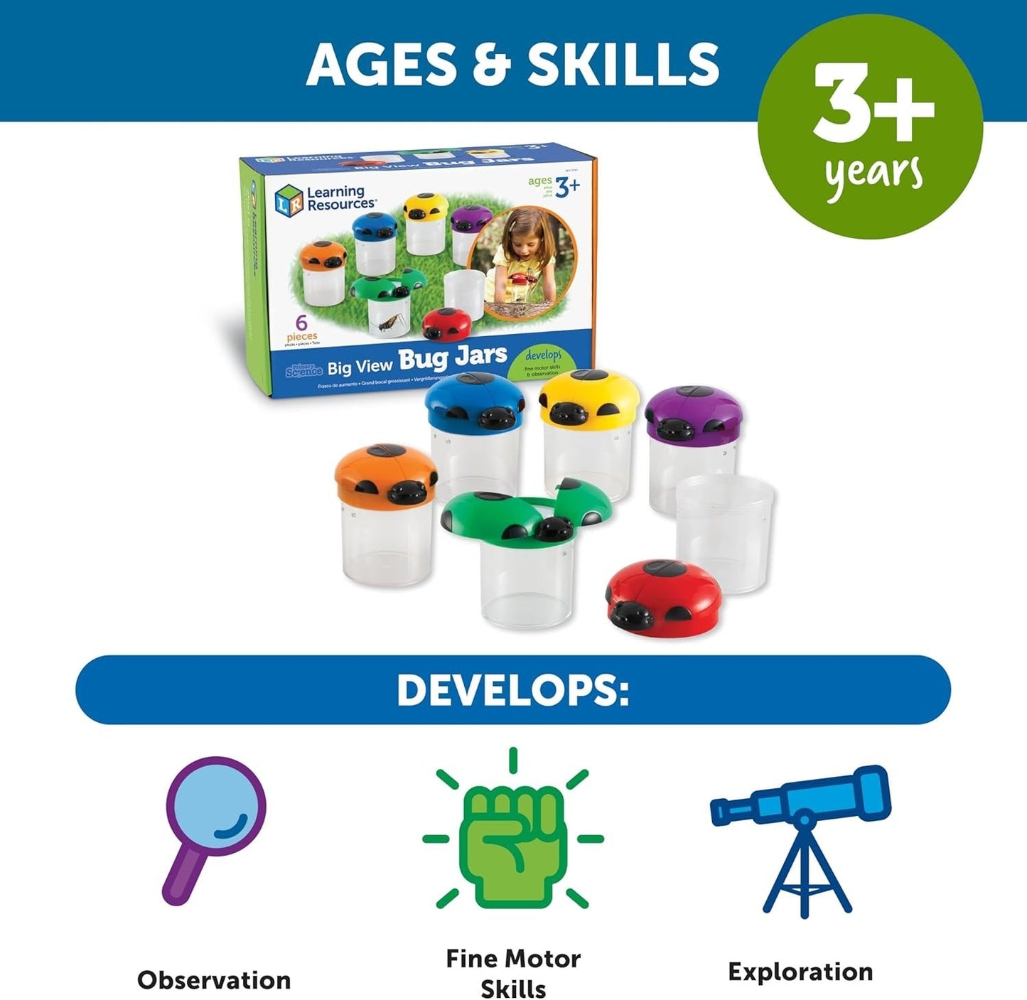 Learning Resources Primary Science® Big View Bug Jars (Set Of 6)