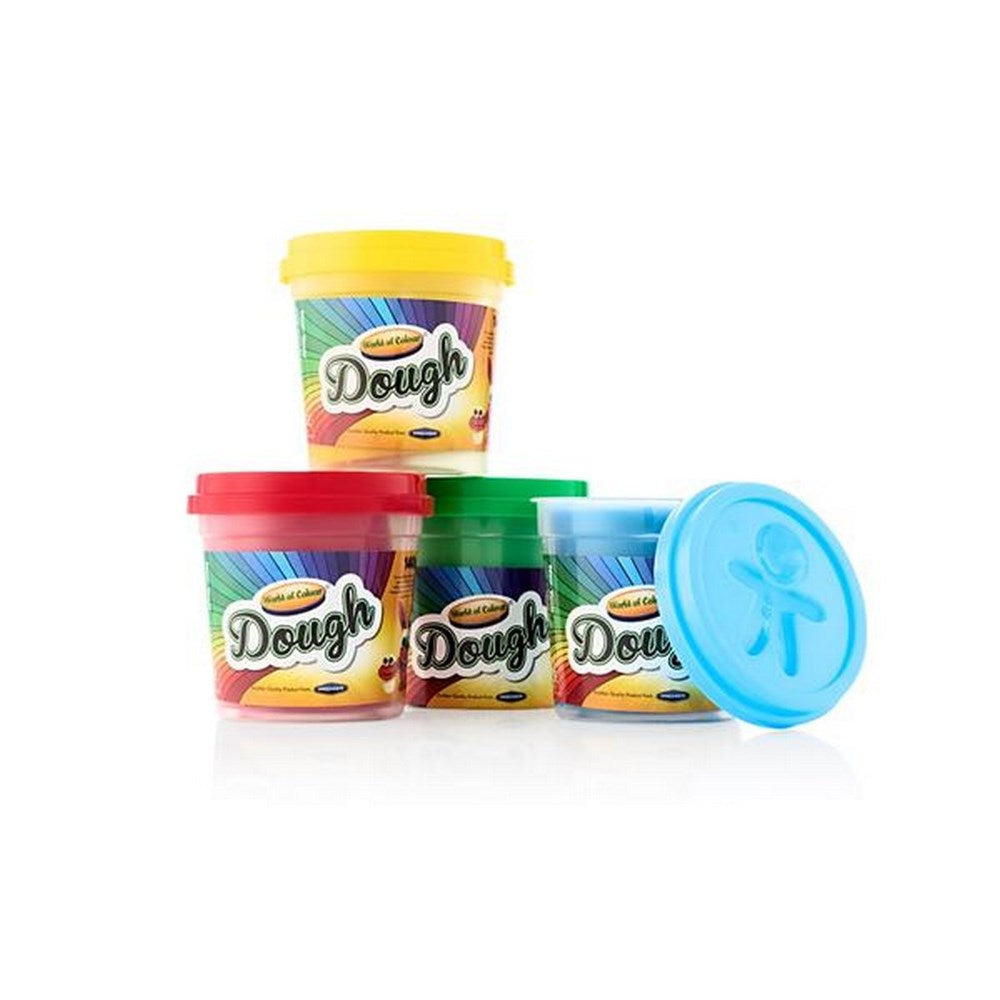 Play Dough With Mould Lids (4X140G Pots) Yellow, Blue, Red & Green