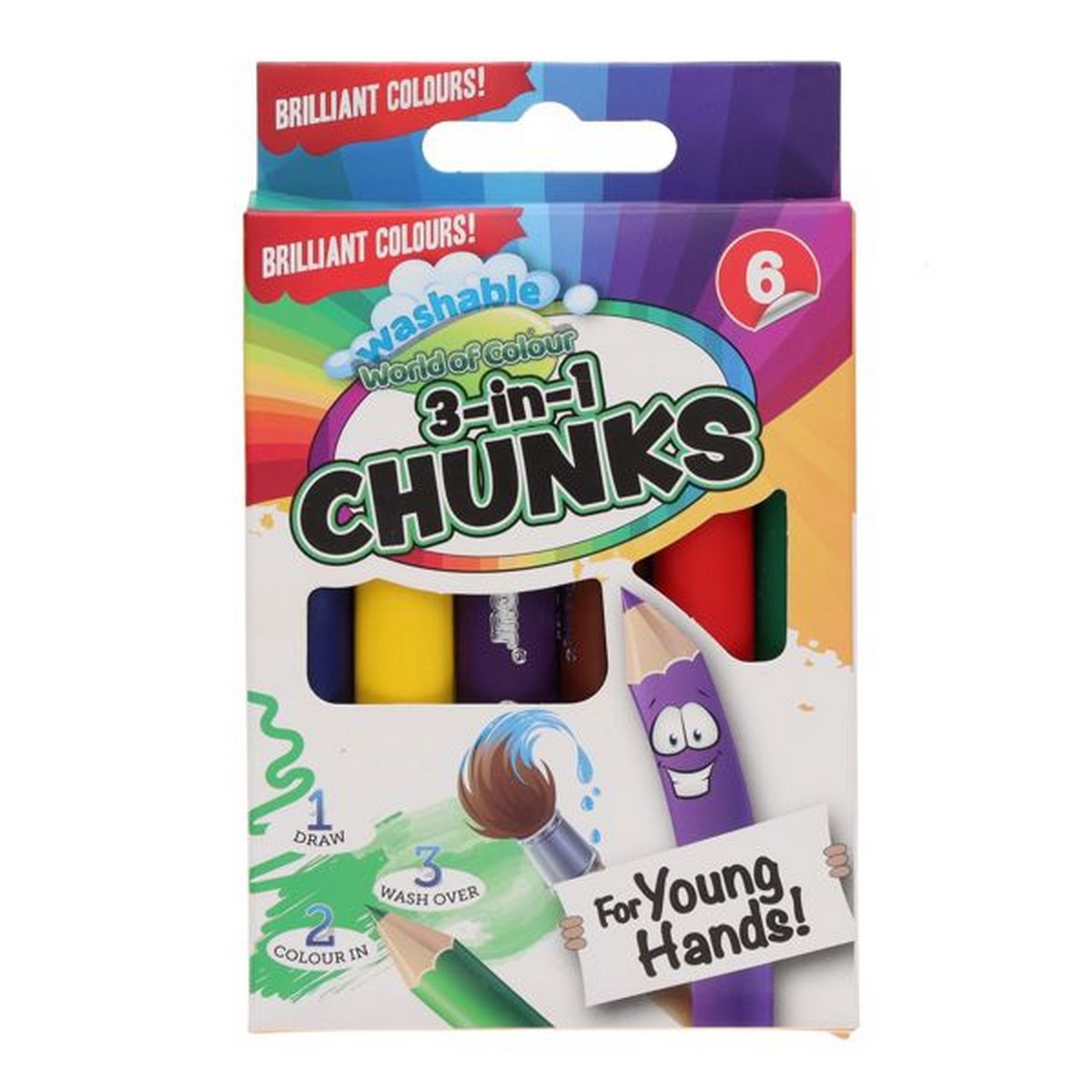 World Of Colour 3-In-1 Washable Chunks Pencils Pack Of 6