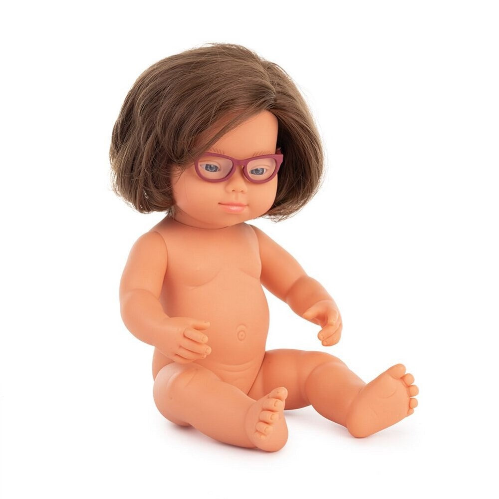 Baby Doll White Girl Down Syndrome Glasses 38 cm