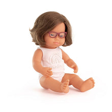 Baby Doll caucasic girl Down Syndr. Glasses 38 cm