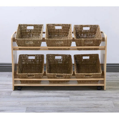 Cosy Rookie Range Open Mobile Basket Shelf With Seagrass Baskets