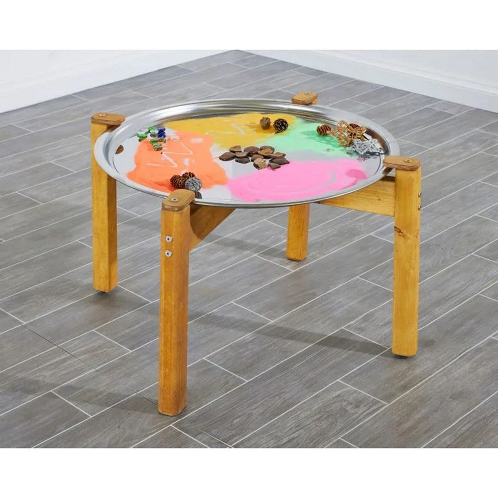 Mirror and Wicker Tray Wooden Stand - (H)45cm