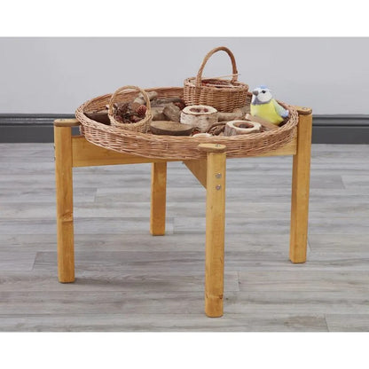 Mirror and Wicker Tray Wooden Stand - (H)45cm