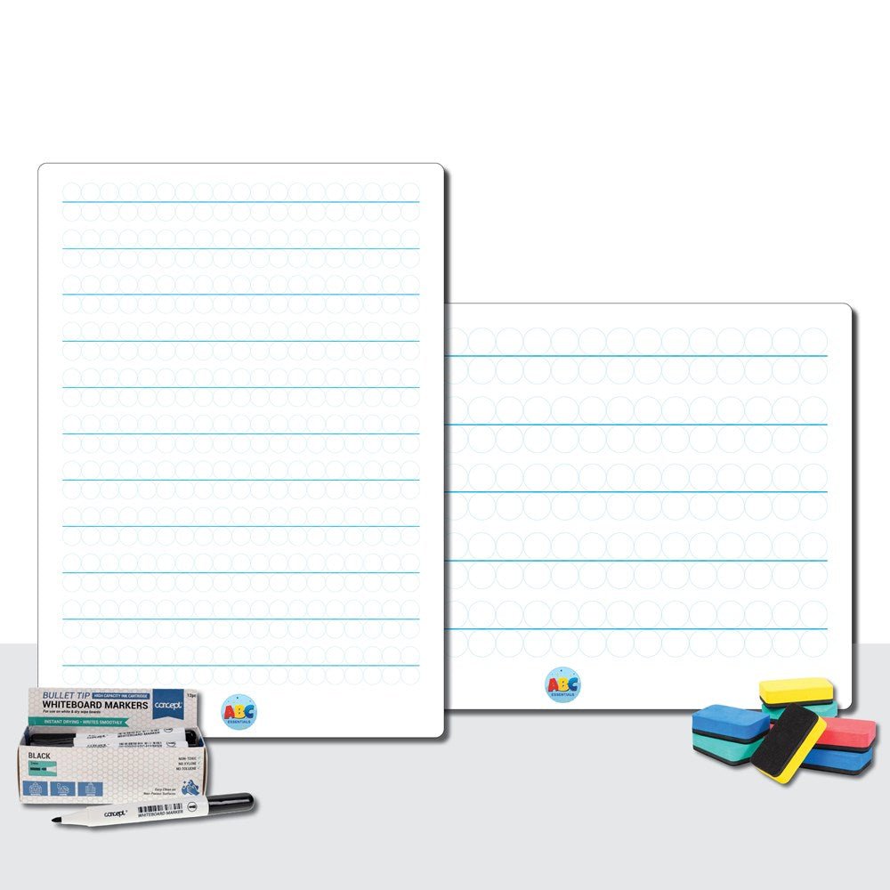 ABC Essentials A4 Double-Sided Bubble Handwriting Whiteboards Pack of 10 - ABC School Supplies