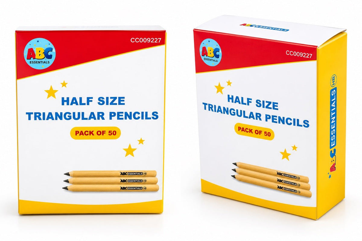 ABC Essentials Half Size Triangular Grip HB Pencils - Pack of 50 - ABC School Supplies