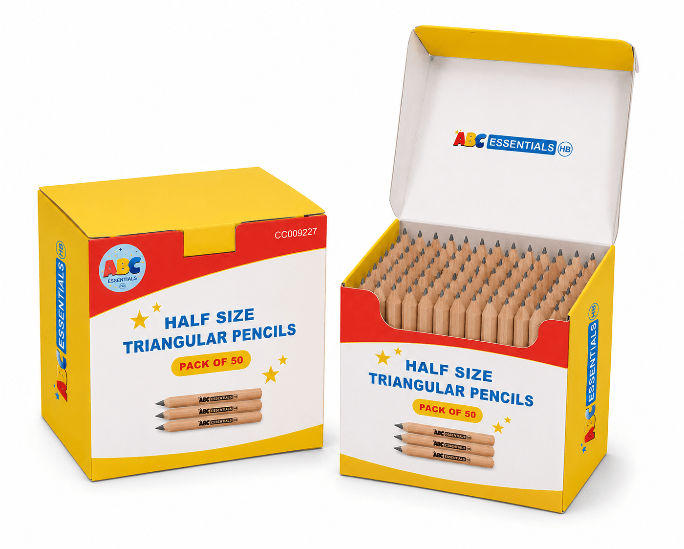 ABC Essentials Half Size Triangular Grip HB Pencils - Pack of 50 - ABC School Supplies