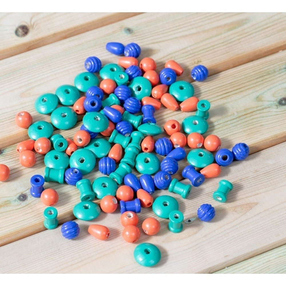 Assorted Wooden Beads Various Shapes / Colours Pk 100 - ABC School Supplies