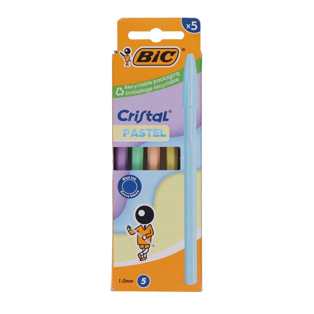 BIC Cristal Pastel Ballpoint Pens - Blue Pack of 5 - ABC School Supplies