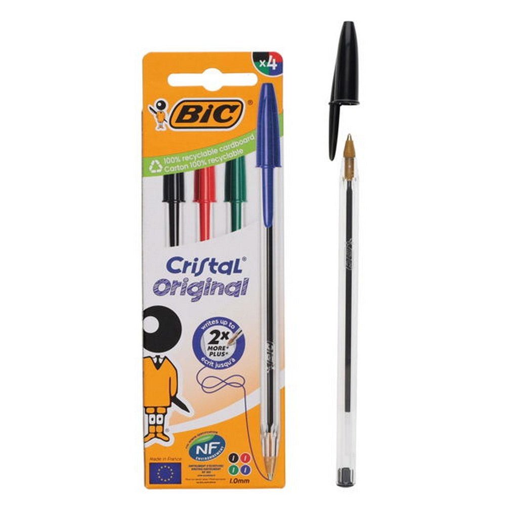 BIC Pkt.4 Cristal Original Ballpoint Pens - Assorted Colours - ABC School Supplies