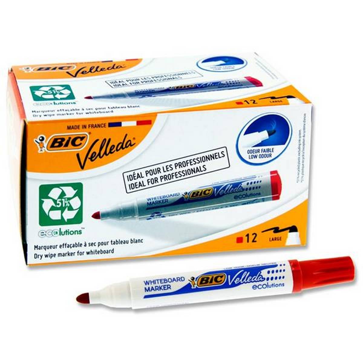 Bic Velleda 1701 Bullet Tip Whiteboard Marker Pack Of 12 - Red - ABC School Supplies