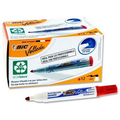 Bic Velleda 1701 Bullet Tip Whiteboard Marker Pack Of 12 - Red - ABC School Supplies