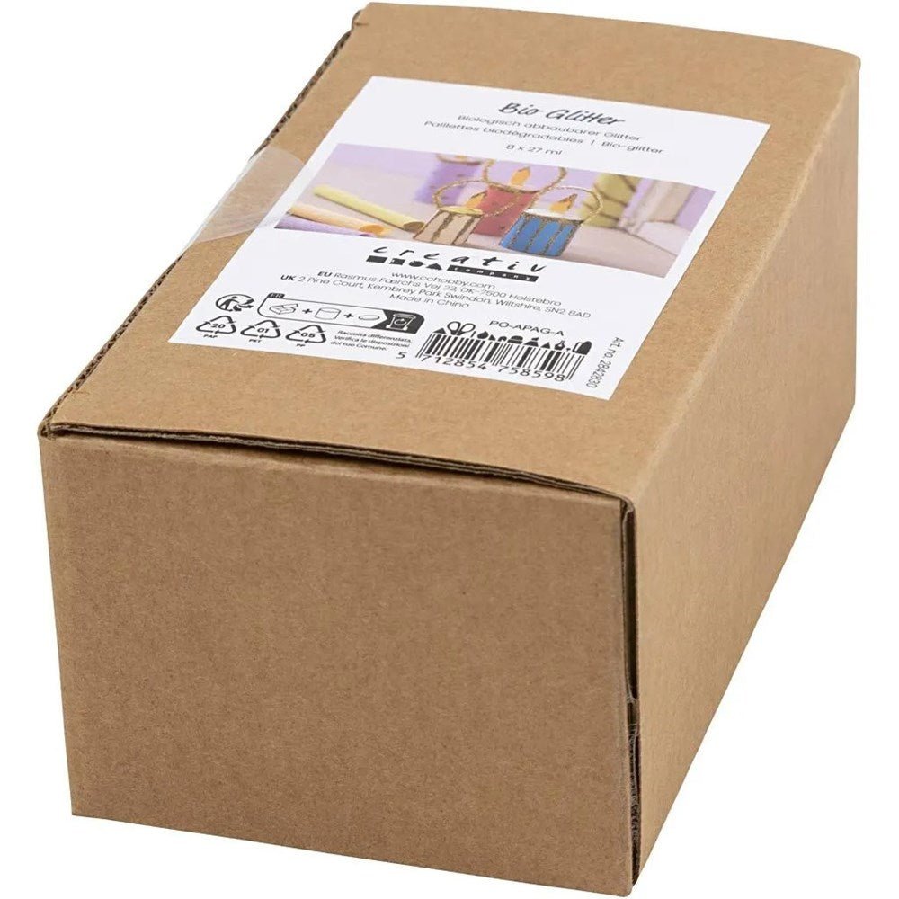 Bio Glitter 8 Tubs - 27 ml - Assorted Colours - ABC School Supplies