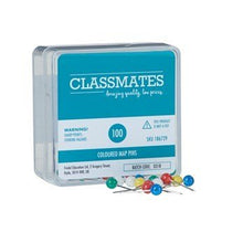 **Classmates Coloured Map Pins Pack of 100 - ABC School Supplies
