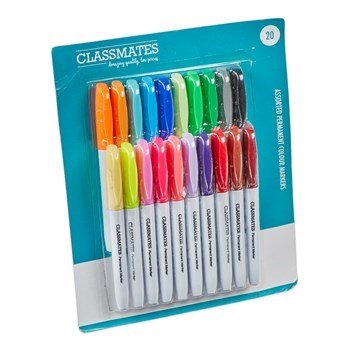 Classmates Permanent Marker - Assorted - Pack Of 20 - ABC School Supplies