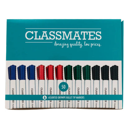 Classmates Whiteboard Marker - Assorted - Bullet Tip - Pack of 50 - ABC School Supplies