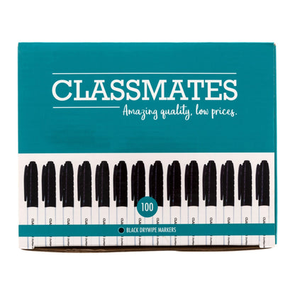 Classmates Whiteboard Marker Pens Black, Bullet Tip - Pack of 100 - ABC School Supplies