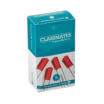 **Classmates Whiteboard Marker Red, Bullet Tip - Pack of 10 - ABC School Supplies