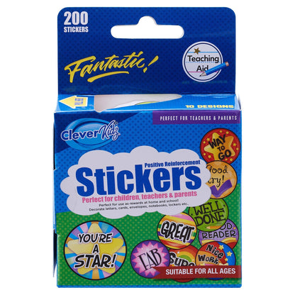 Clever Kidz Reward Stickers Roll Of 200 (10 Designs) - ABC School Supplies