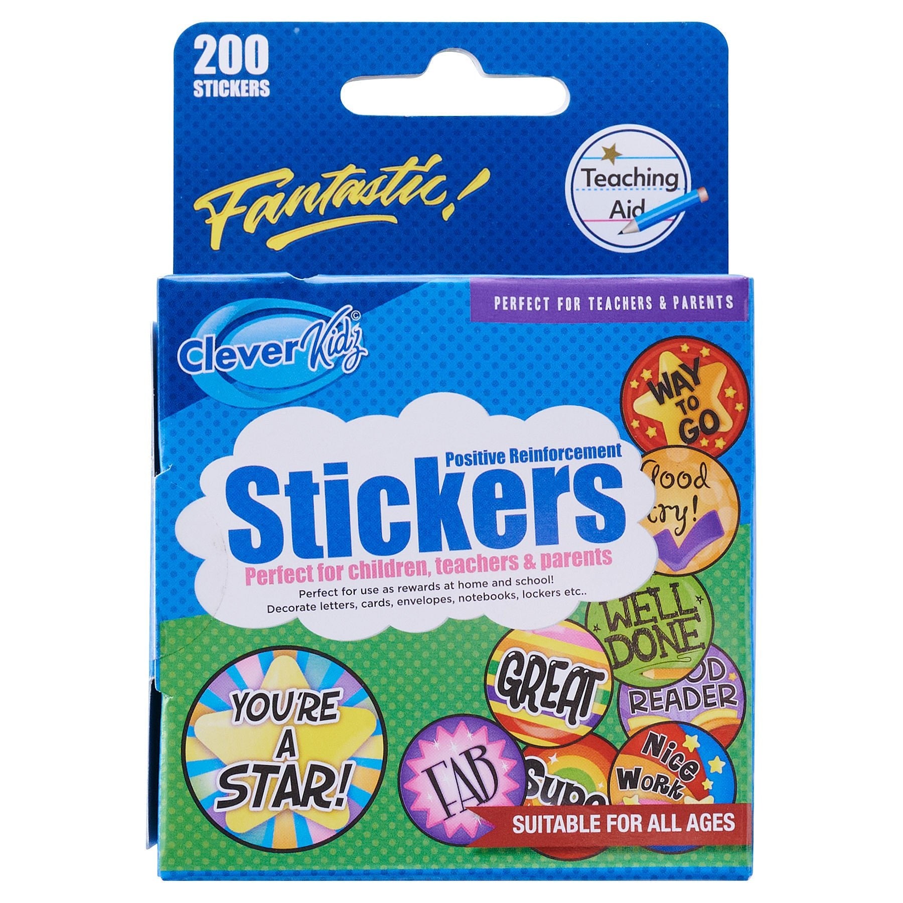 Clever Kidz Reward Stickers Roll Of 200 (10 Designs) - ABC School Supplies