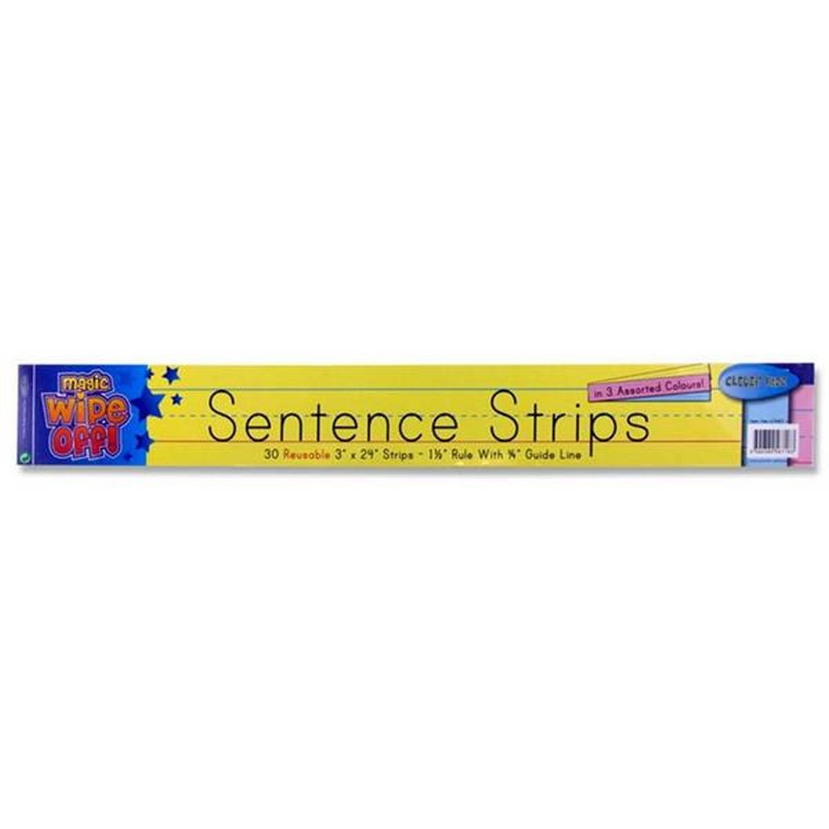 Clever Kidz Wipe-Off Reusable Sentence Strips 3"X24" - Coloured Pack Of 30 - ABC School Supplies