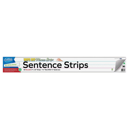 **Clever Kidz Wipe-Off Reusable Sentence Strips 3"x24" - White Pack of 30 - ABC School Supplies