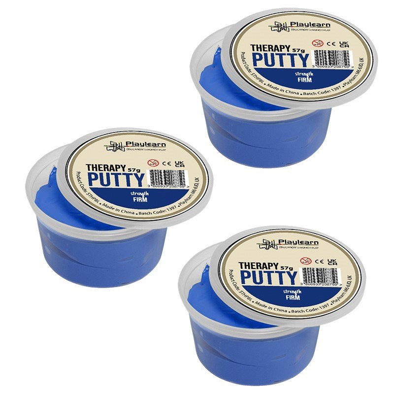 CleverCo Therapy Putty Firm Squeezable Non - Toxic, Hand Exercise 2oz - Blue (3 Pack) - ABC School Supplies