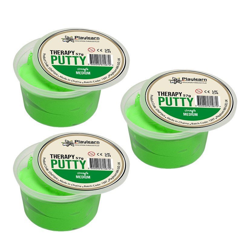 CleverCo Therapy Putty Medium Squeezable Non - Toxic, Hand Exercise 2oz - Green (3 Pack) - ABC School Supplies