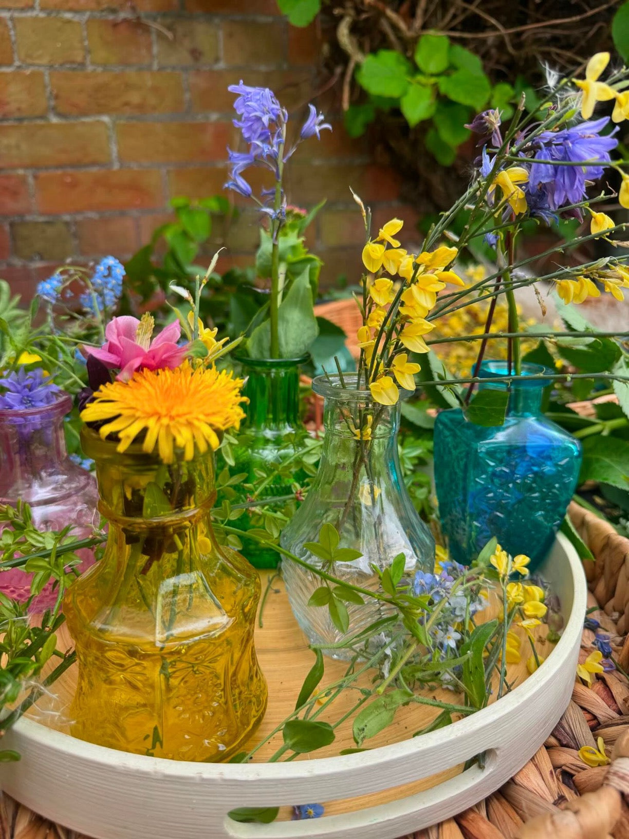 Coloured Detailed Glass Bottles Pack of 5